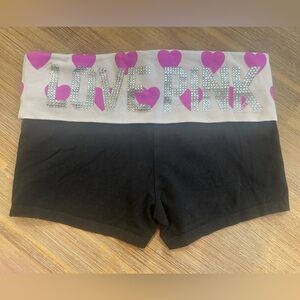 Vintage Y2K PINK Victoria’s Secret Fold Over Shorts Pink Hearts & Rhinestones
